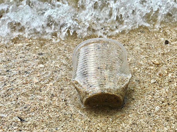 plastic cup in ocean